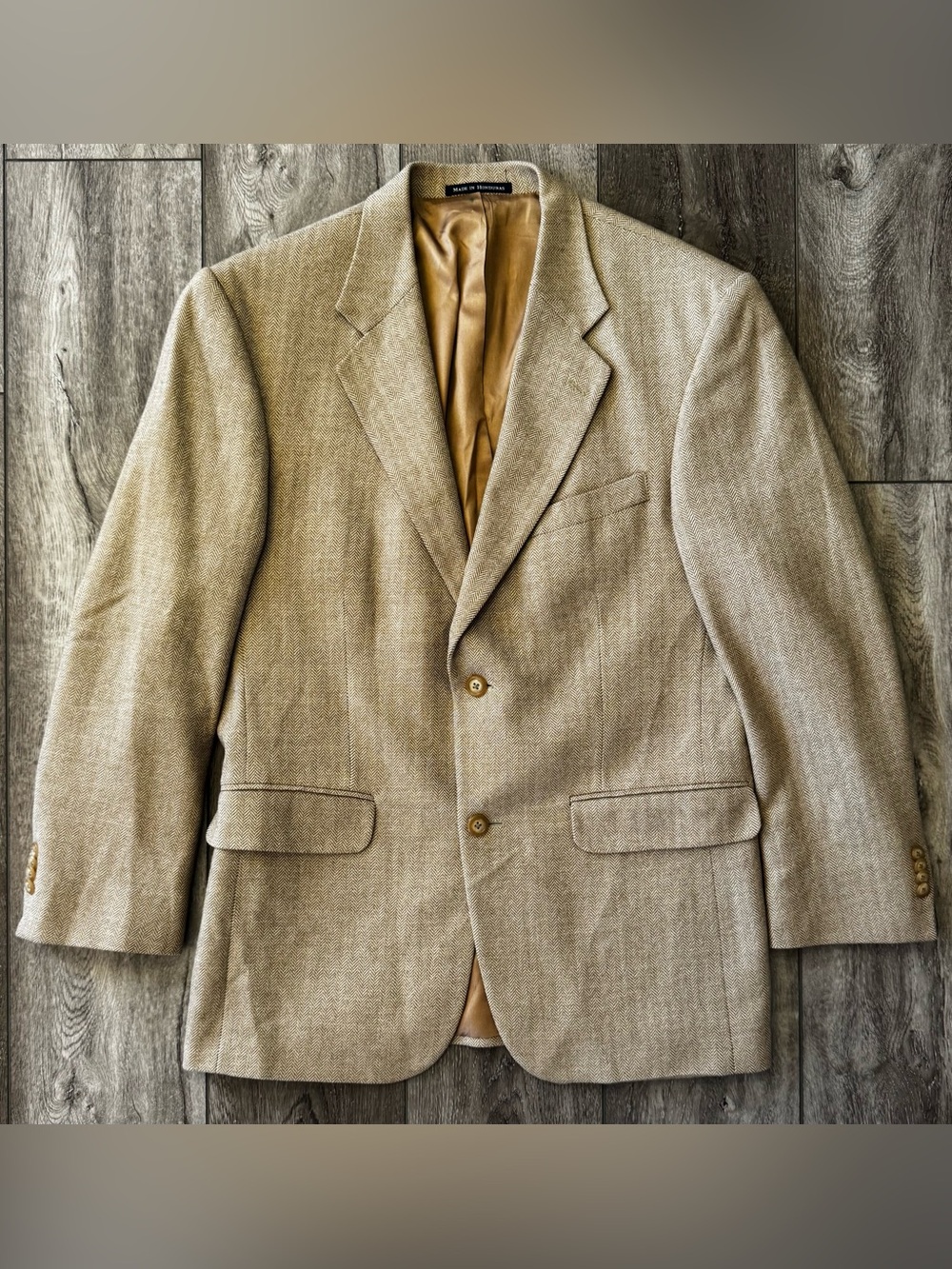 Lands’ End Sport Coat Men’s 40R Taupe Herringbone Wool Blazer Suit Jacket - Picture 2 of 16